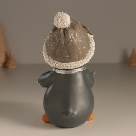 Polystone souvenir "Penguin in a hat with a spruce branch, with a drum" 9x13x17 cm-2