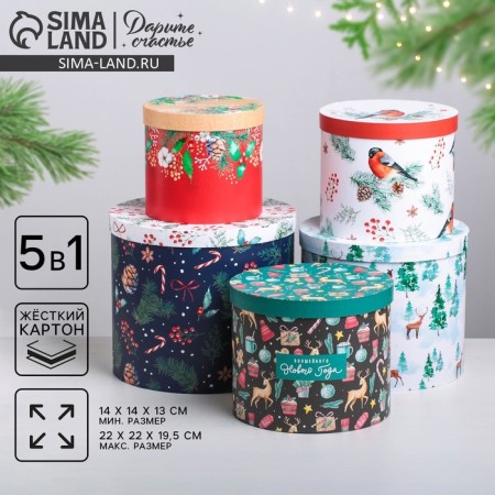 A set of gift boxes 5 in 1 "European", 13 x 14–19.5 x 22 cm, New Year