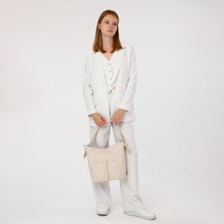 Luggage bag on lightning, 2 external pockets, milk color-7