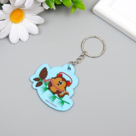 EVA keychain "Squirrel in headphones on a spruce branch with cones" 5x5 cm-1