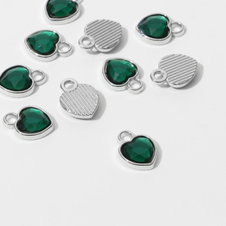 Counter-suspension "heart" 1.7 × 1.3 × 0.2 cm, (set 10 pcs.), The color is dark green in silver