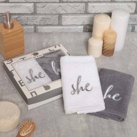 Set of towels "She & He" 35x50 cm-2 pcs, 100% cotton, 350 g/m2