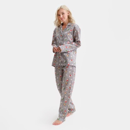 Pajama New Year's Women's kaftan bunny, gray color, size 40-42-6