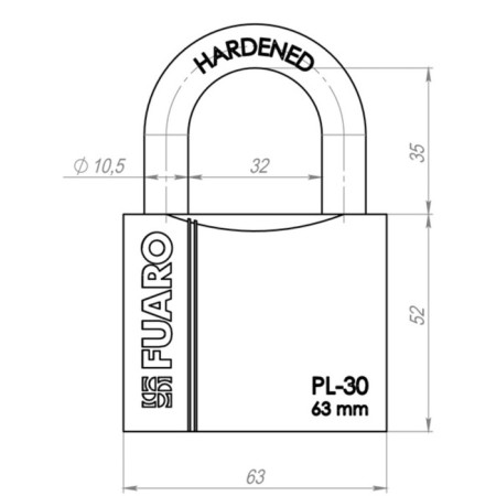 Castle of hinged Fuaro PL-3063, 63 mm, 3 English keys-2