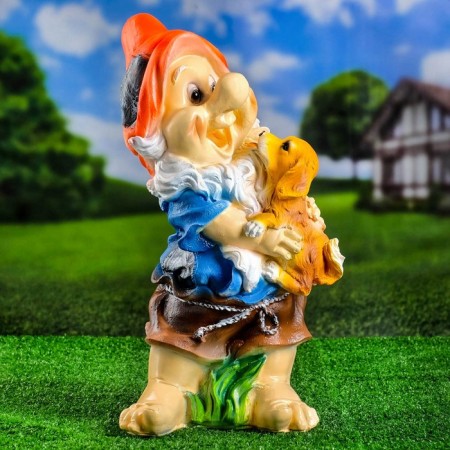 Garden figure "Dwarf with a dog" 23x22x46cm