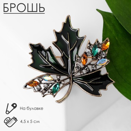 Brooch "Mine Leaf" glass, green color in black gold
