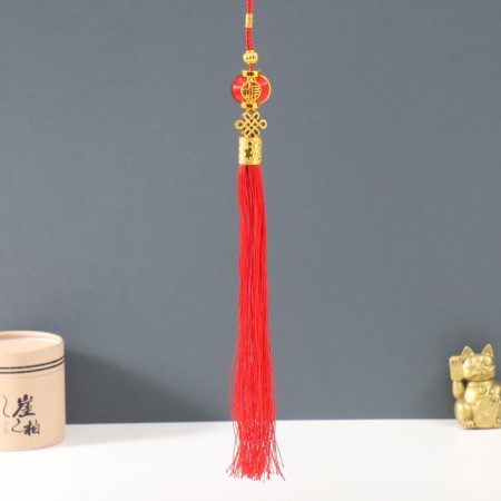 Plastic suspension, textiles "Chinese flashlight with a knot of happiness" red 3x3x31 cm