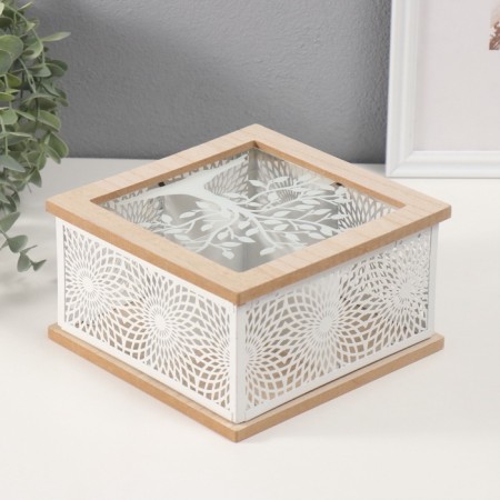 Casket wood, metal with divisions "wood and sunny patterns" 18.3x18.3x10 cm-3