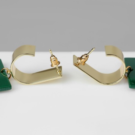 Earrings Assorted Azelia Square, green color in gold-2