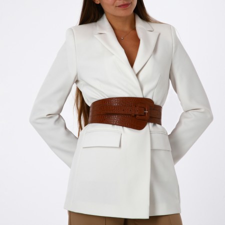 Women's belt, width 11 cm, leather buckle, red color-1