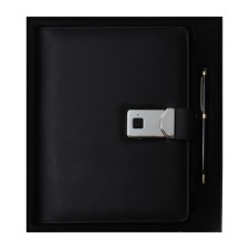 Organizer on the rings, PVC, A5.140 liters, a cage, with a pen, doned a box, finger scanner, charging, black