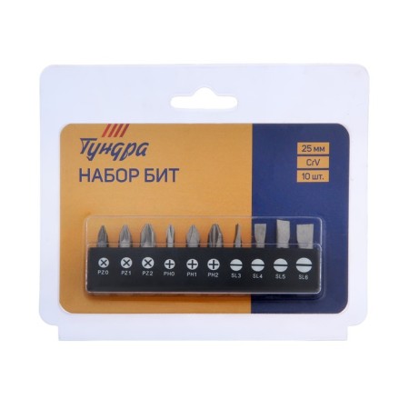 Набор бит ТУНДРА, сталь CrV, PH, PZ, SL х 25 мм, 10 шт.-2