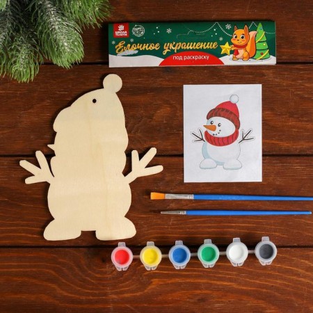 New Year's Christmas tree decoration for the coloring "Snowman" + paints 6 cV 3 g, 2 brushes