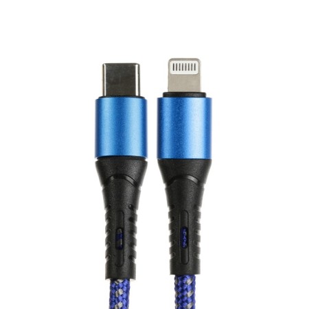 Type -C cable - Lightning, 3 A, 66 W, fast charging, fabric braid, 1 meter, blue-1