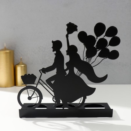Summary Metal for 3 candles "Romantic bicycle trip" Black 16.8x18.5x6 cm-1