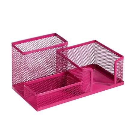 Standard for stationery trifles 3 compartments mesh metal pink-1