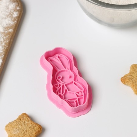 Cooking form "bunny with a lollipop", cutting, stamp, pink color-3