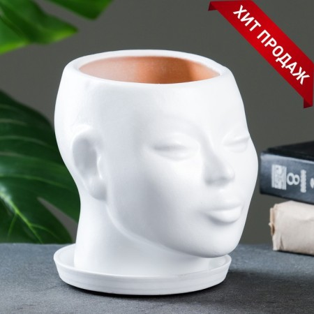 Pot - Organizer "Head" White, 1.3 l / 16x16x14cm