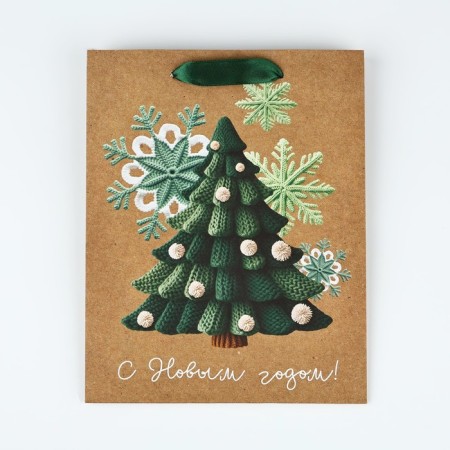 Package Gift New Year's Craft vertical “Happy New Year”, Christmas tree, MS 18 x 23 x 10 cm, New Year-3
