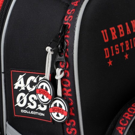 Frame backpack 37 x 28 x 12 cm, Across 194, filling: bag, pencil case, dark gray/red ACR22-194-5-10