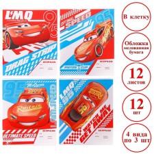 A set of notebooks 12 pieces, 12 sheets, September 1, in a cage, covered paper cover, cars