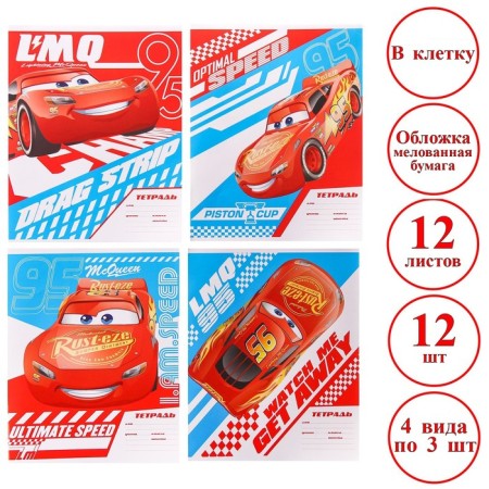 A set of notebooks 12 pieces, 12 sheets, September 1, in a cage, covered paper cover, cars