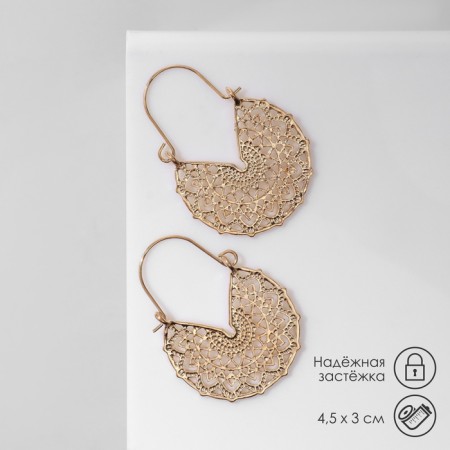 Earrings Metal "Vostok" openwork flower, color gold