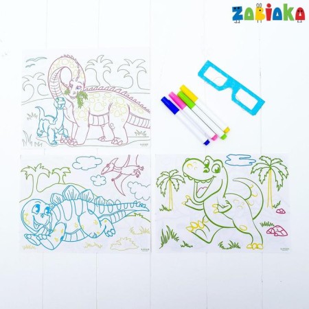 3D Doska for drawing neon markers "era of dinosaurs", lighting effects, with cards-2
