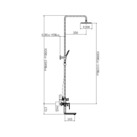 Fashun A52419-17 shower system, pour 163 mm, with a tropical shower, hand watering can, graphite-2