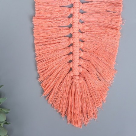 Panel wall in the technique of macram "leaf" Direct pink 30x15 cm-2