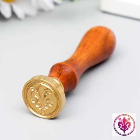 Printing for wax with a wooden handle "Heraldic lily with flowers" 9x2.5x2.5 cm
