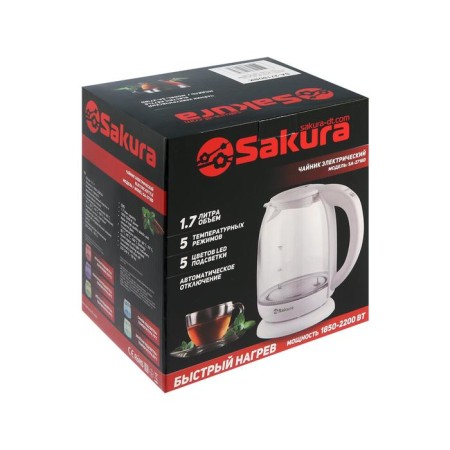 Electric kettle Sakura SA-2718DBK, glass, 1.7 l, 2200 watts, adjustment t °, black-9