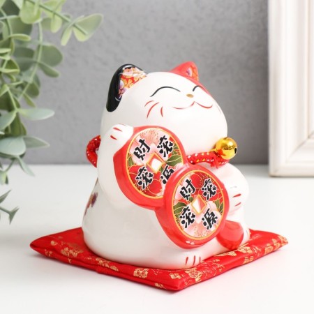 Pigger Ceramics "Cat Mani-Neko and Coin to attract wealth" 9x9.5x9.5 cm-1