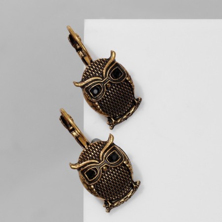 Earrings "Bird" Eagle Lean on a branch, black color in black gold-1
