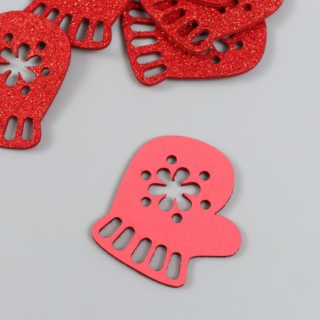 Decor "Mitten" red 5 cm set 6 pcs foam glitter-1