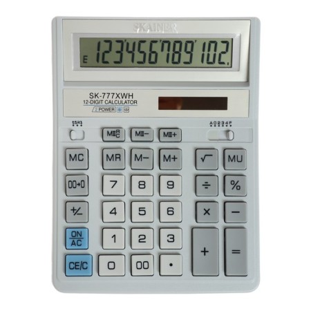 Desktop calculator (large accounting) 12-bit, Skainer SK-777XWH, double power, 157 x 200 x 32 mm, white