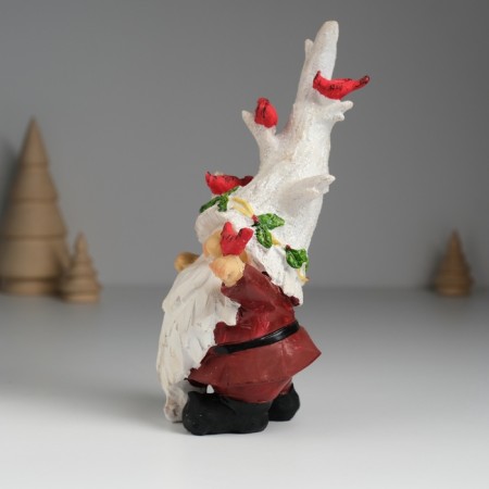 Souvenir Polystone "Dwarf in a hat with wood, with birds" 8.5x7.5x17 cm-2