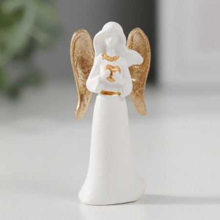 Souvenir Polystone "Angel-Virgin with Heart/Star" White with gold mix 5x2.3x1.3 cm-1