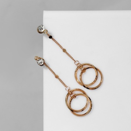 Earrings hanging “chain” with a circle, white color in gold, 5.5 cm-1