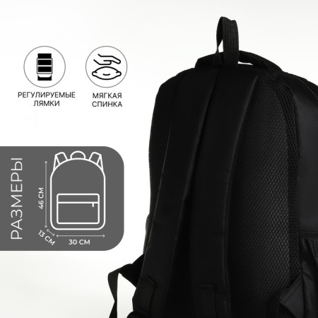 School backpack from textiles with a zipper, 4 pockets, black color-1