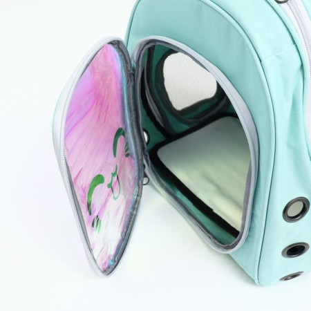 A backpack for carrying animals with a viewing window, green-17