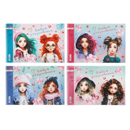 Album for drawing A4, 40 sheets on the crest "Clot girls", cover metallized cardboard, selective varnish, mix