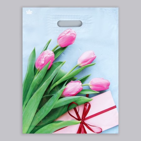Tulips package as a gift, plastic, with a cut pen, 31 x 40 cm, 60 μm-1