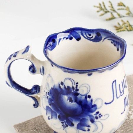 Mug "Morning. Best husband", gzhel, porcelain, 11x12 cm-2
