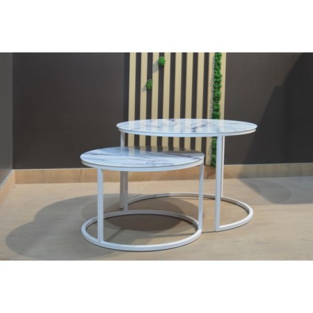 Tables Journal Loft DQ No. 2 Duae (set), D605 (475), H420 (320), f/n white marble, m/c white 10-4