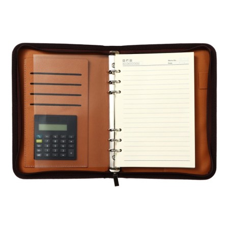 Organizer on the rings A5, 100 sheets ruler, with a calculator, on a zipper, brown-12