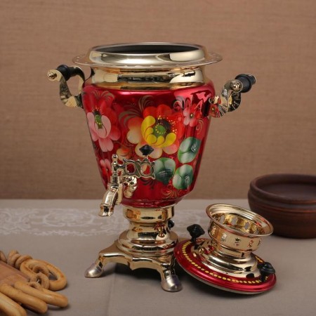 Samovar "Zhostovo on Red", glass, 3 l, electric-3