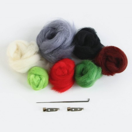 Set for creating brooches made of wool "Raccoon with a cherry"-3