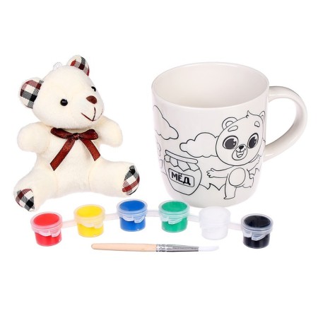 Painting mugs with paints "Cute Bear" with a soft toy 300 ml-2