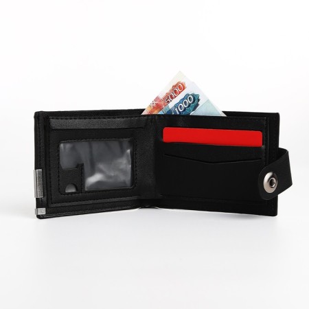 Male purse for magnet, department for bills, for maps, for coins, black color-4